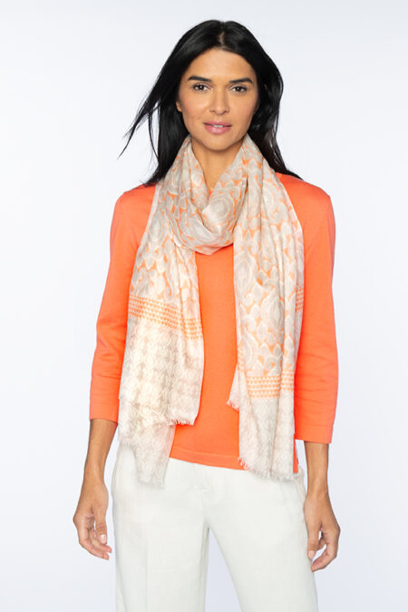 Algarve Ikat Print Scarf - Mango - Kinross Cashmere