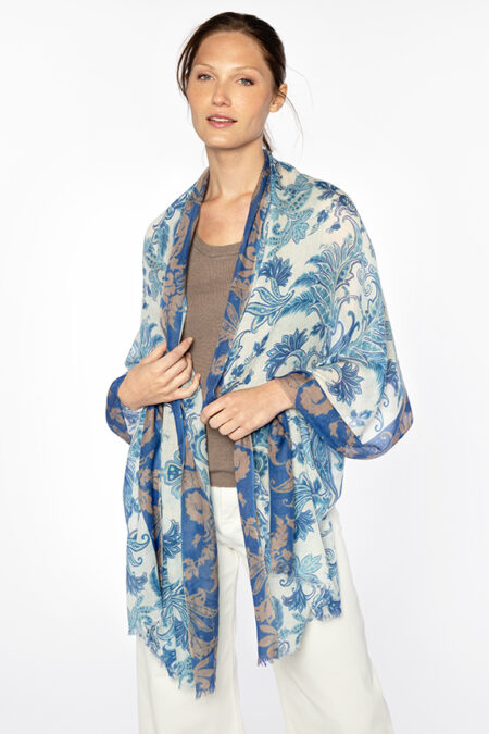 Tavira Tile Print Scarf - Azul - Kinross Cashmere