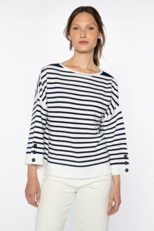 Stripe Button Slv Pullover - Kinross Cashmere