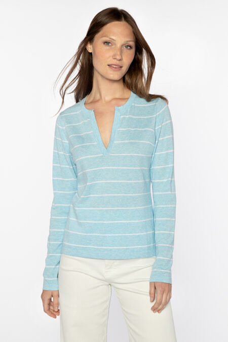 Stripe Splitneck Crew - Kinross Cashmere