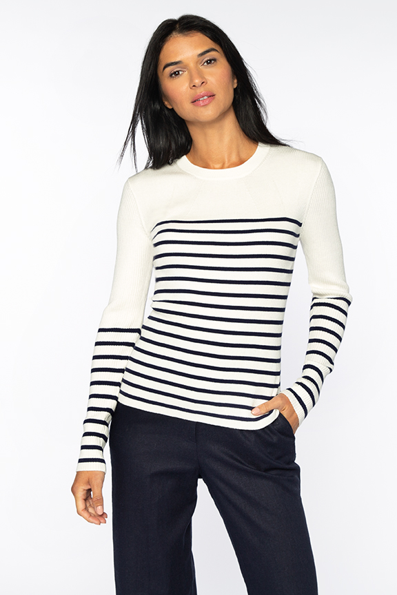 Stripe Rib Crew - Kinross Cashmere