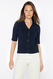 Elbow Slv Rib Cardigan - Kinross Cashmere