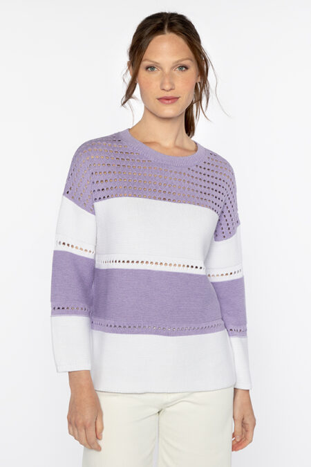 Textured Wide Stripe Pullover - Kinross Cashmere