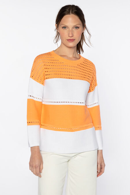 Textured Wide Stripe Pullover - Kinross Cashmere