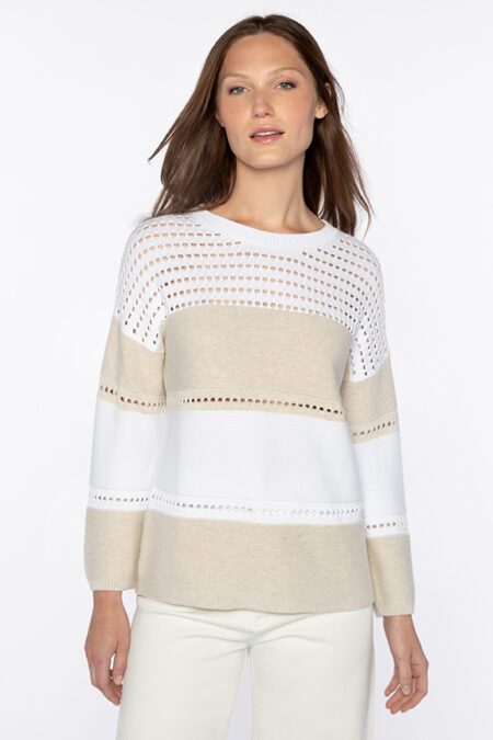 Textured Wide Stripe Pullover - Kinross Cashmere