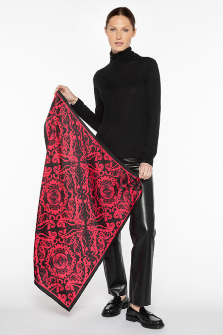 Lace Paisley Print Scarf - Black - Kinross Cashmere