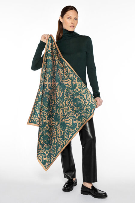 Lace Paisley Print Scarf - Camel - Kinross Cashmere