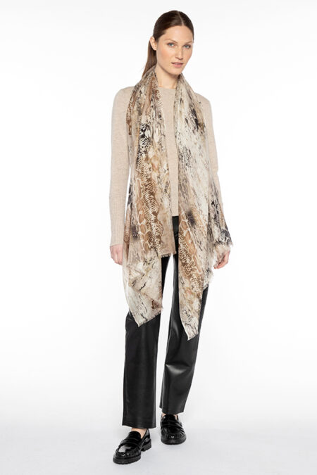 Python Print Scarf - Camel - Kinross Cashmere