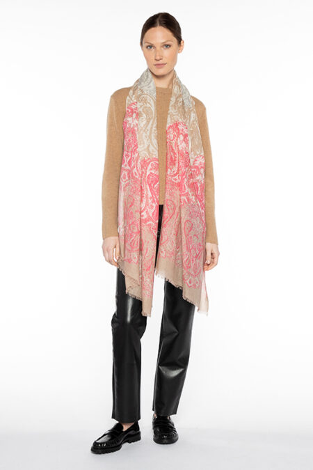 Faded Paisley Print Scarf - Poppy - Kinross Cashmere