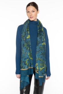 Geo Skin Print Scarf - Adriatic - Kinross Cashmere