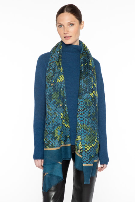 Geo Skin Print Scarf - Adriatic - Kinross Cashmere