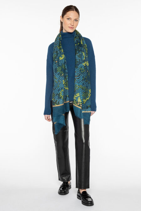 Geo Skin Print Scarf - Adriatic - Kinross Cashmere