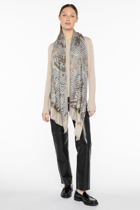 Geo Skin Print Scarf - Silver - Kinross Cashmere