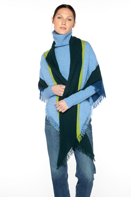 Striped Fringe Triangle Wrap - Kinross Cashmere