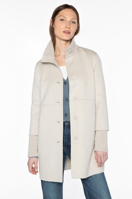 Button Front Knit Trim Coat - Kinross Cashmere