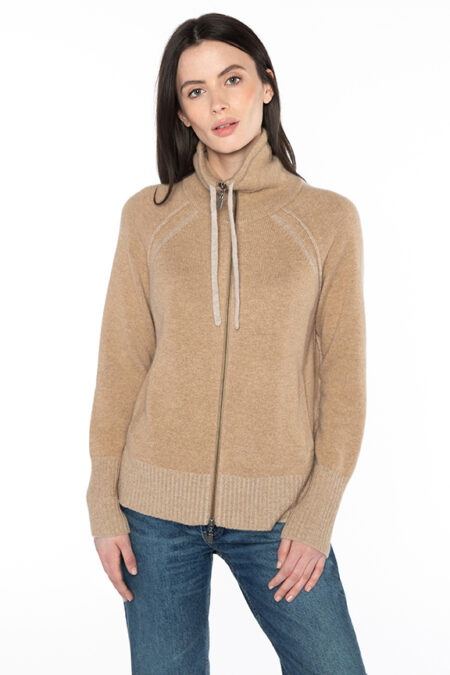 Plaited Drawstring Zip Cardigan - Kinross Cashmere