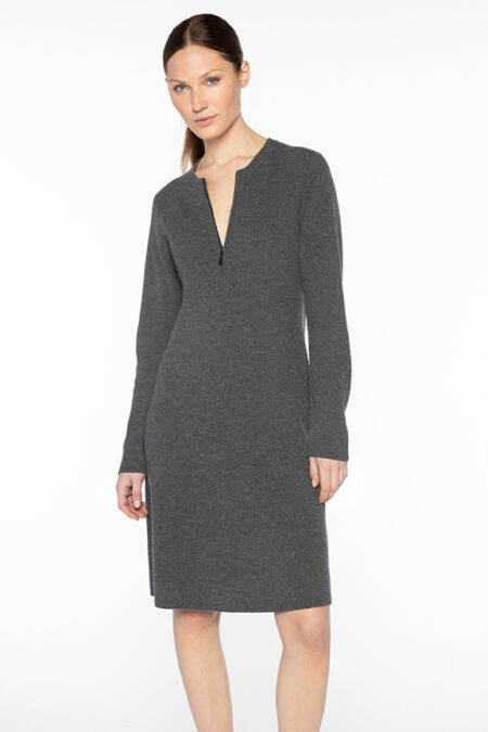 Rib Zip Crew Dress - Kinross Cashmere