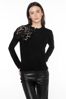 Lace Applique Crew - Kinross Cashmere