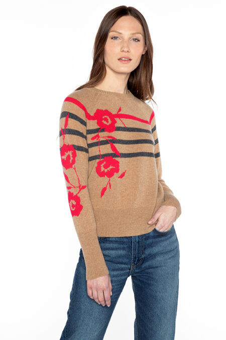 Floral Stripe Crew - Kinross Cashmere