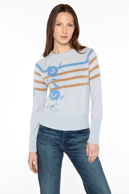 Floral Stripe Crew - Kinross Cashmere