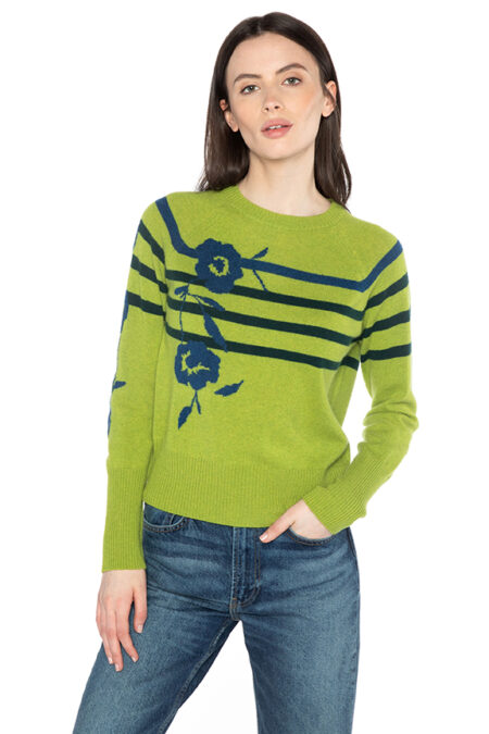 Floral Stripe Crew - Kinross Cashmere