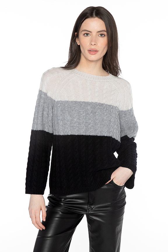 Cable Raglan Crew - Kinross Cashmere