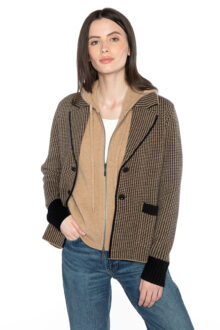 Houndstooth Notch Collar Cardigan - Kinross Cashmere