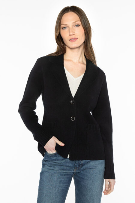 Houndstooth Notch Collar Cardigan - Kinross Cashmere