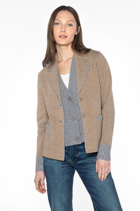 Houndstooth Notch Collar Cardigan - Kinross Cashmere