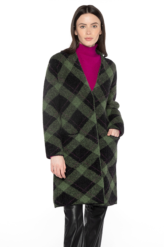 Bias Plaid Cardigan - Kinross Cashmere