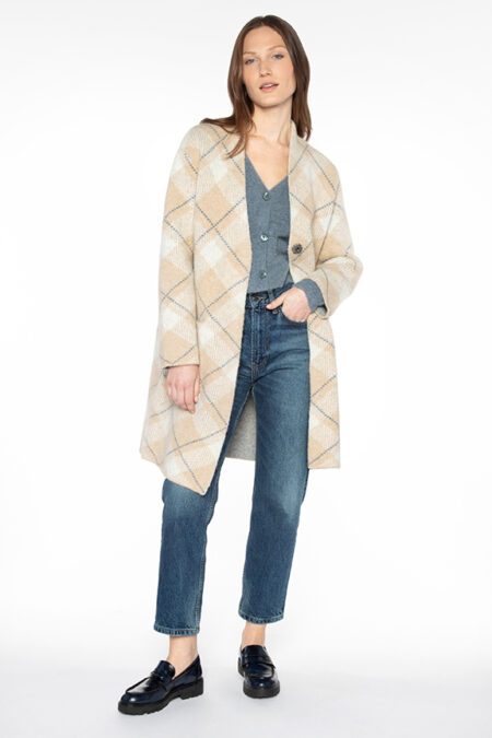 Bias Plaid Cardigan - Kinross Cashmere