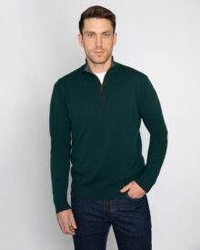 Suede Trim Qtr Zip Mock - Kinross Cashmere