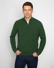 Rib Suede Trim Qtr Zip Mock - Kinross Cashmere