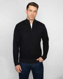 Plaited Wave Cable Qtr Zip Mock - Kinross Cashmere