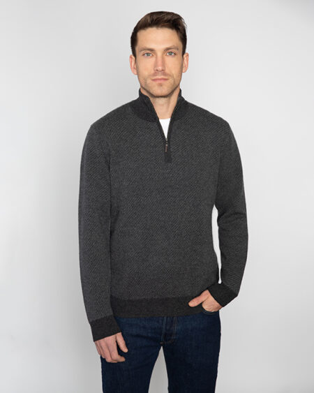 Diagonal Jacquard Qtr Zip Mock - Kinross Cashmere