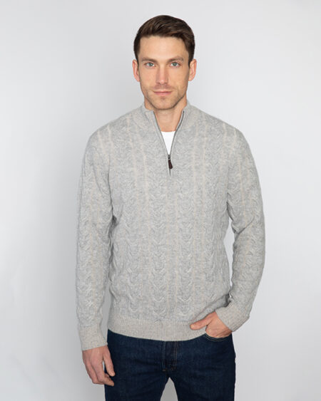 Plaited Horseshoe Cable Qtr Zip Mock - Kinross Cashmere