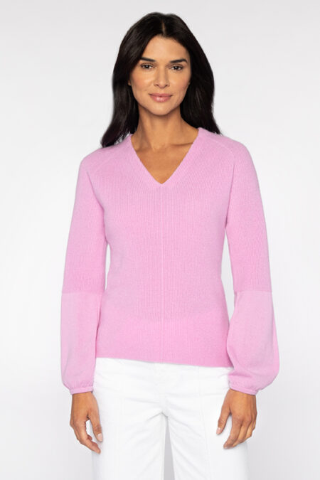 Gathered Sleeve Rib Vee - Kinross Cashmere