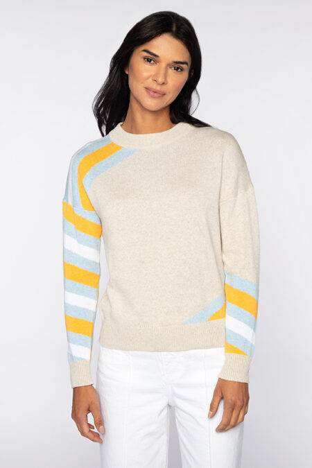 Intarsia Stripe Crew - Kinross Cashmere