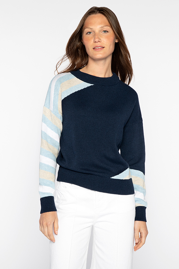 Intarsia Stripe Crew - Kinross Cashmere