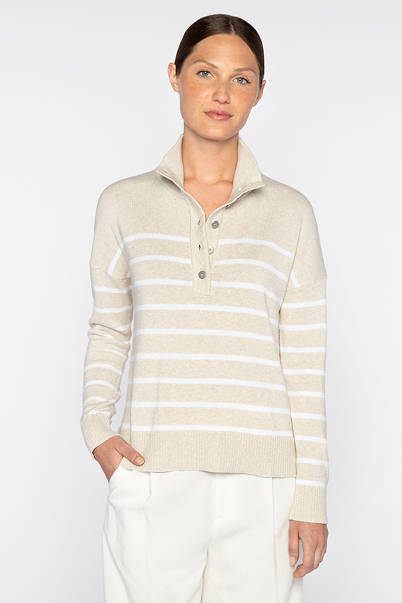 Stripe Button Mock - Kinross Cashmere