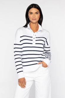 Stripe Button Mock - Kinross Cashmere