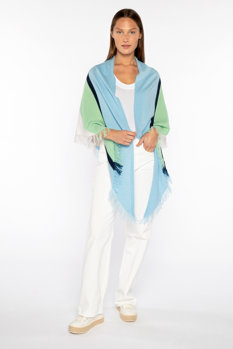 Striped Fringe Triangle Wrap - Kinross Cashmere