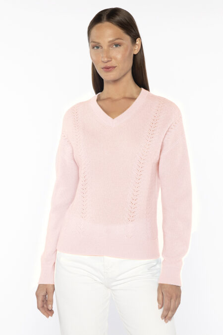 Pointelle Detail Rib Vee - Kinross Cashmere