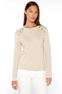 Tipped Button Rib Crew - Kinross Cashmere