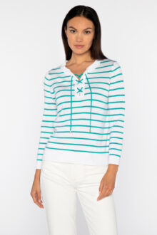 Stripe Lace Up Crew - Kinross Cashmere