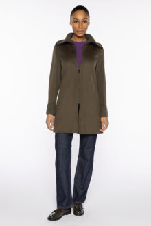 Knit Trim Zip Mock Coat - Kinross Cashmere