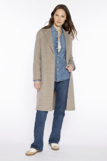 Brushed Herringbone Notch Collar Coat - Kinross Cashmere