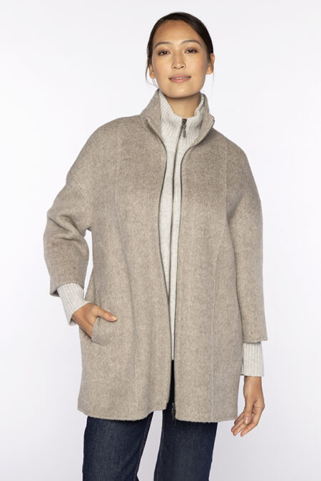 Brushed Herringbone Zip Mock Coat - Kinross Cashmere