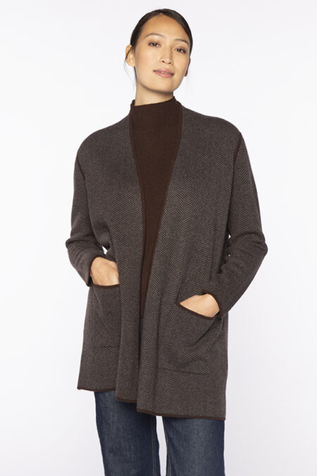 Jacquard Herringbone Cardigan - Kinross Cashmere