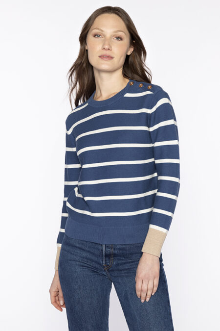 Garter Button Shoulder Crew - Kinross Cashmere